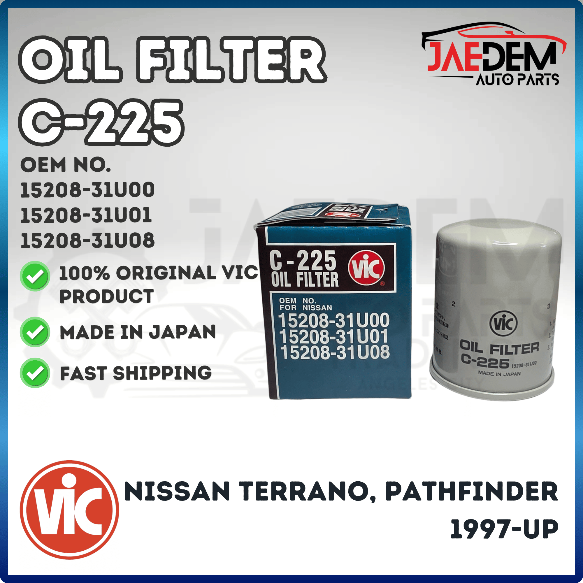 VIC Oil Filter C-225 for Nissan Terrano, Pathfinder 1997-up