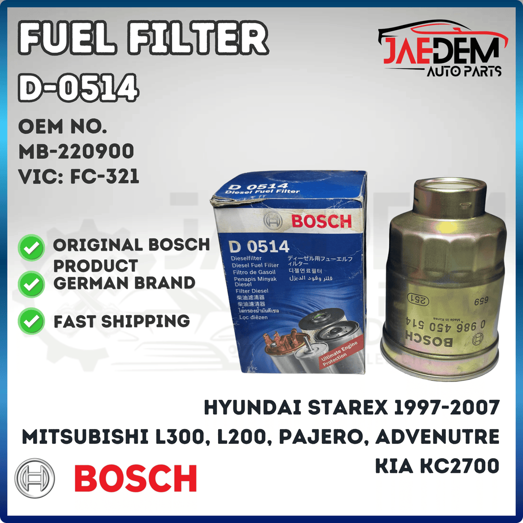 Bosch Fuel Filter D0514 for Mitsubishi L300, L200, Pajero, Adventure & Hyundai Starex 1997-2006 Diesel Vehicles