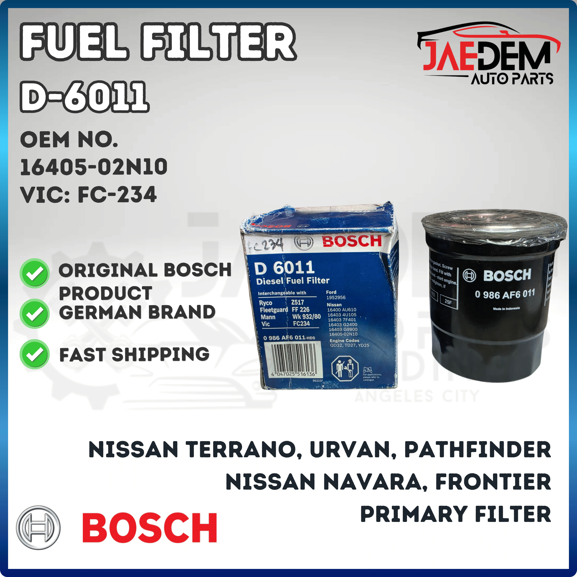 Bosch Fuel Filter D6011 for Nissan Urvan, Pathfinder, Frontier & Terrano Diesel